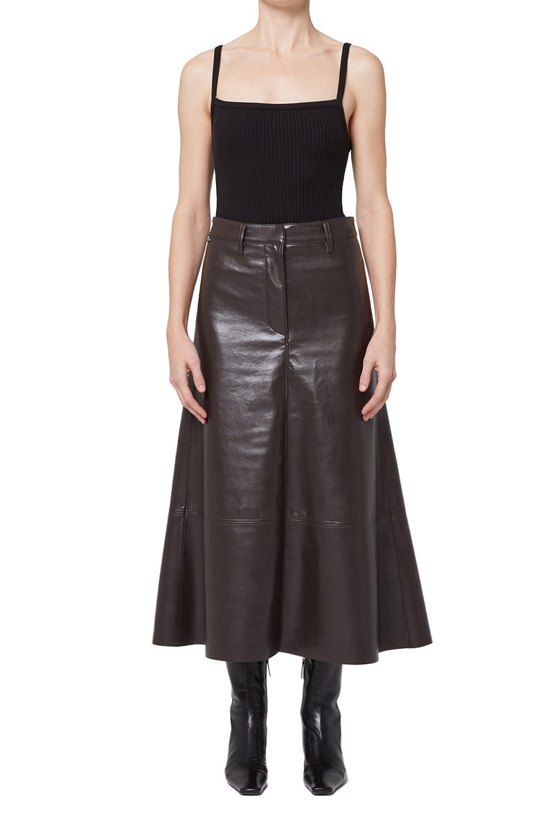 Cassia Leather Skirt- Choc