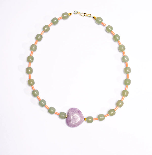 Purple Jade Heart Necklace