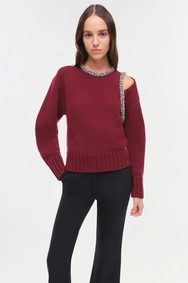 Monroe Embellished Pullover - Oxblood