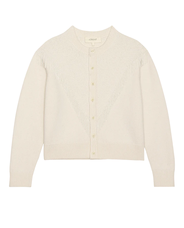 The Beaded Fringe Cardigan - Cream