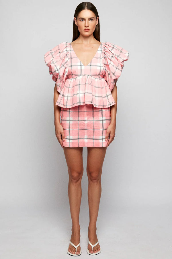 Peplum Top- Pink Check