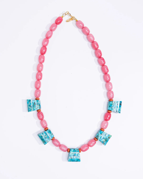 Turquoise Trapezoids - Pink Glass
