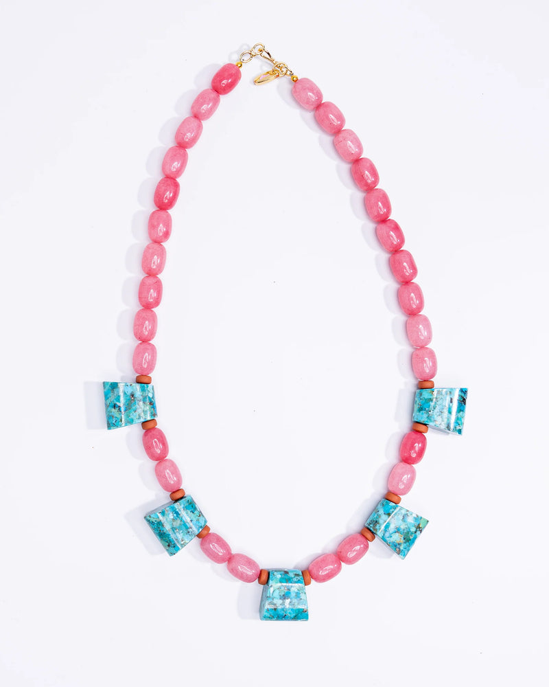 Turquoise Trapezoids - Pink Glass
