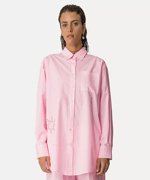 Embroidered Check Shirt - Pink