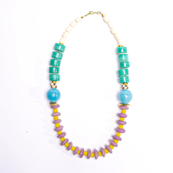 Short Mixed Media Necklace- Teal