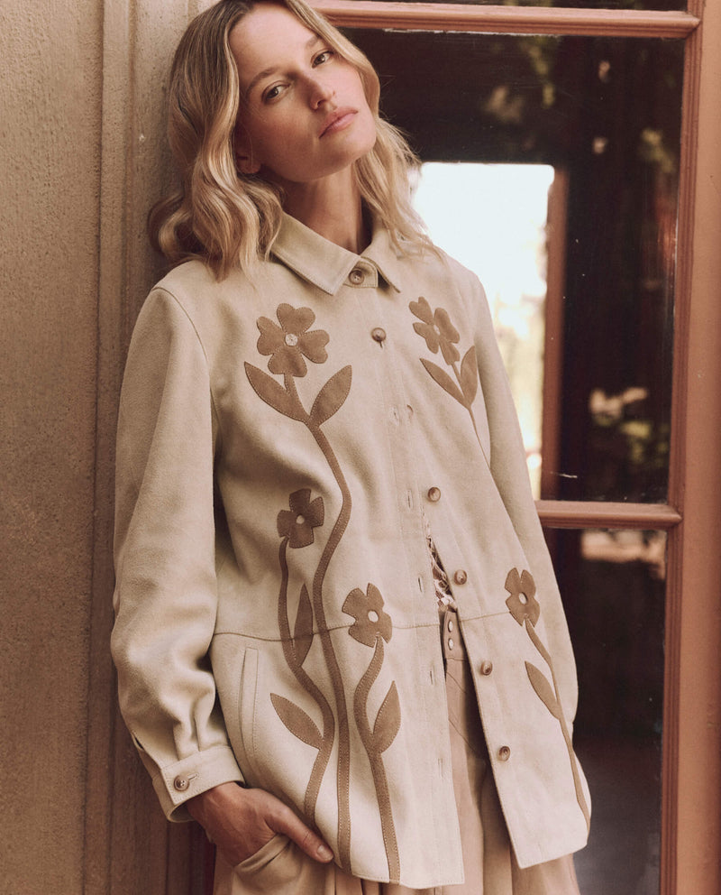 Floral Applique Suede Jacket