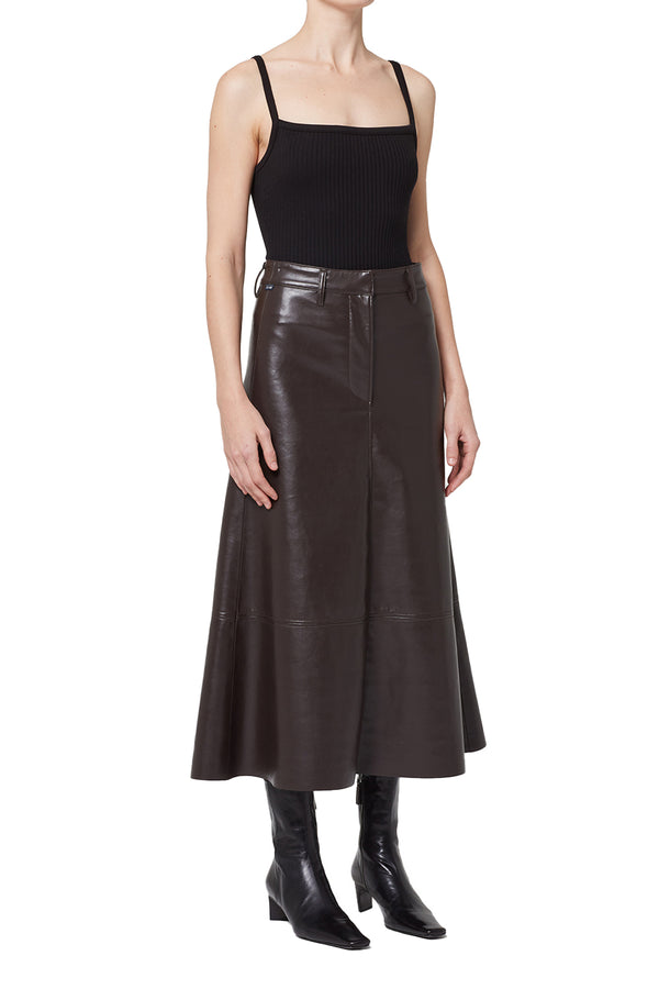 Cassia Leather Skirt- Choc