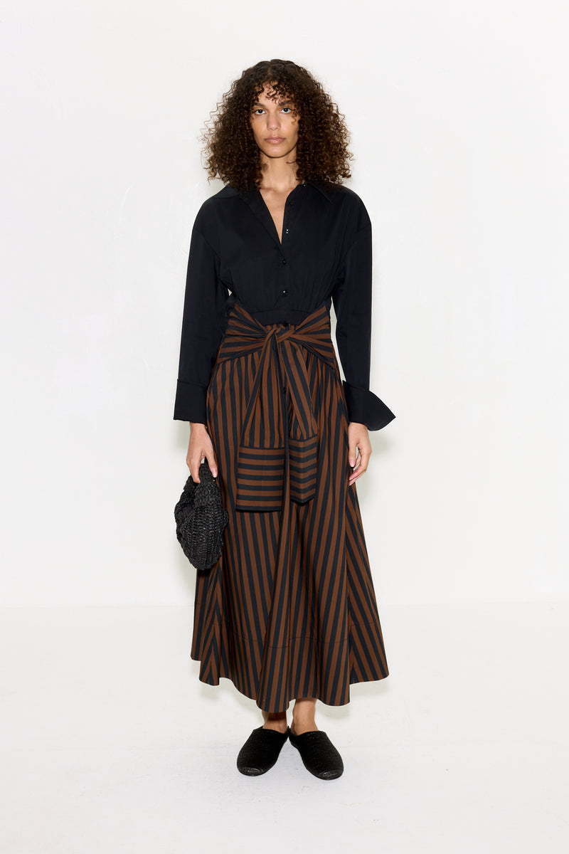 Inna Poplin Maxi Dress - Choco Stripe
