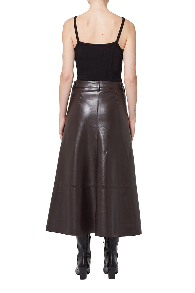 Cassia Leather Skirt- Choc