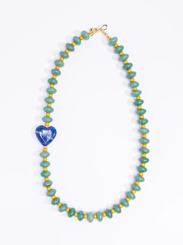 Navy Jade Heart - Green Glass