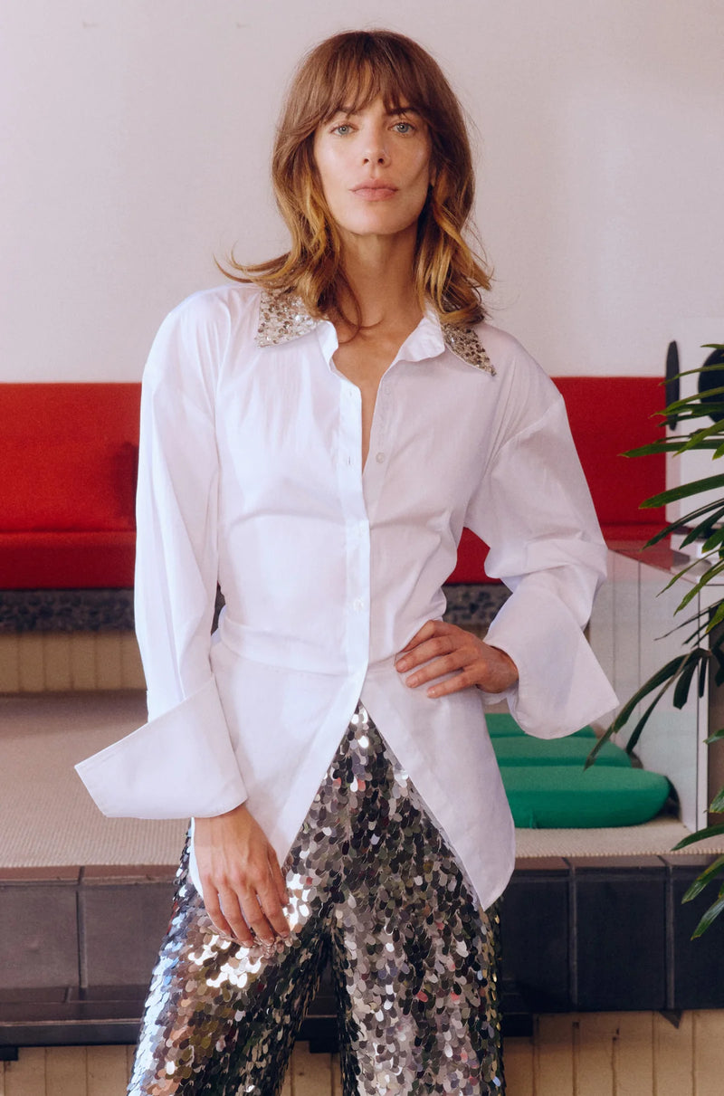 Loch Embellished Blouse - White