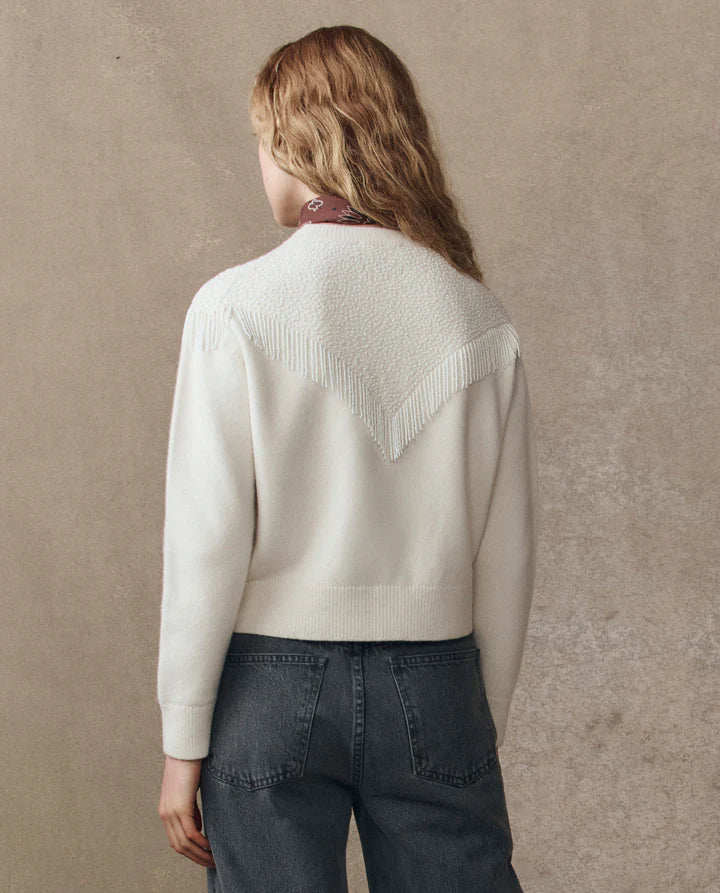 The Beaded Fringe Cardigan - Cream