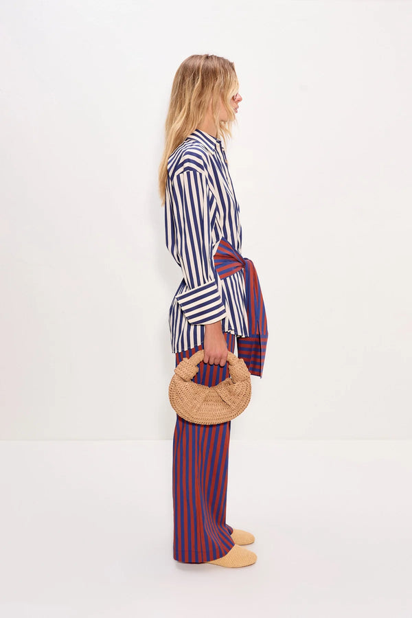 Inna Poplin Top- Navy Stripe