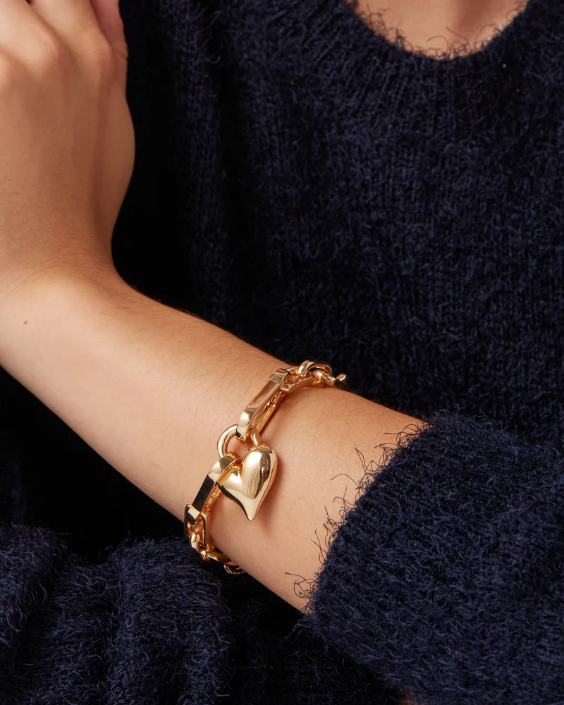Gold Padlock Heart Chain Bracelet