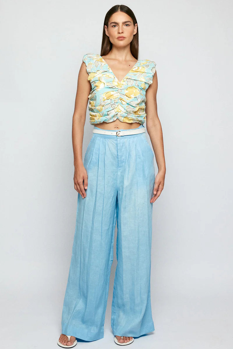 Pleated V Crop- Yellow Rose