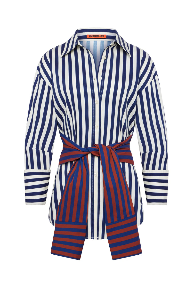 Inna Poplin Top- Navy Stripe
