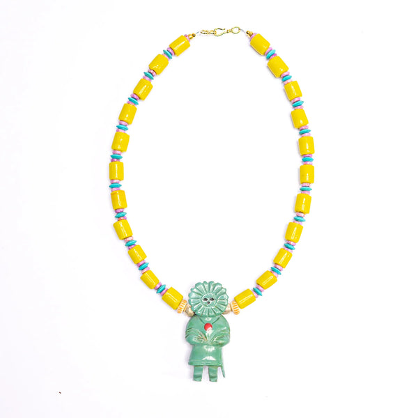 Sun Kachina with African Glass Necklace