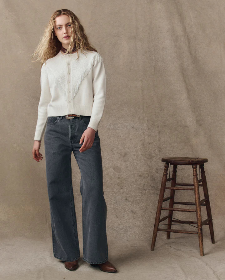 The Beaded Fringe Cardigan - Cream