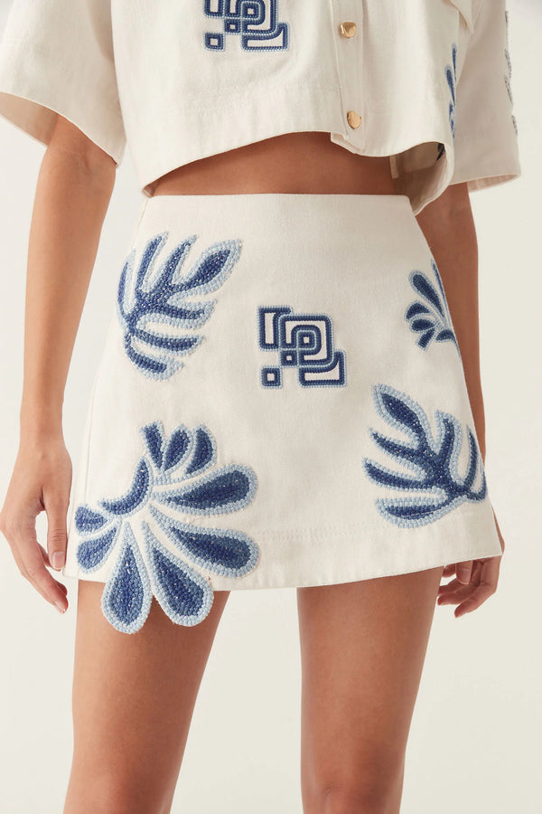 Esprit Embroidered Mini Skirt - Blu