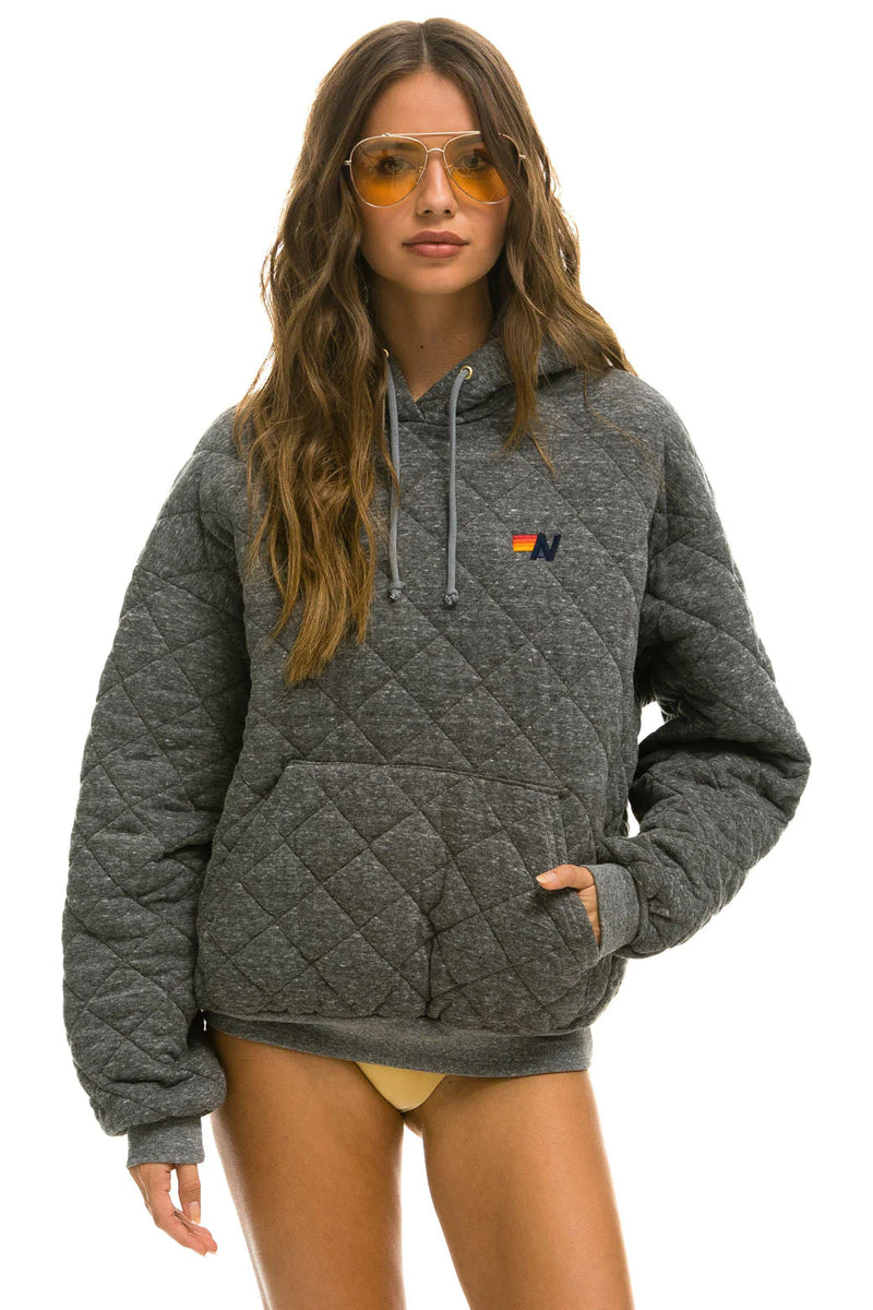 Quilted Pullover Hoodie - Heather Grey