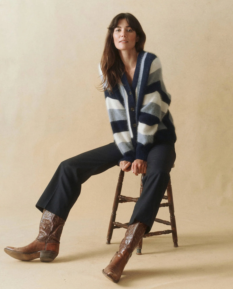 Fluffy Slouch Cardigan- Navy Stripe
