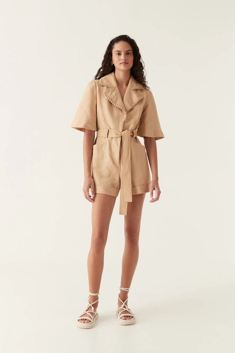 Tactile Whipstitch Playsuit - Sand